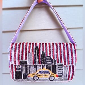 Beaded Cityscape Shoulder Bag